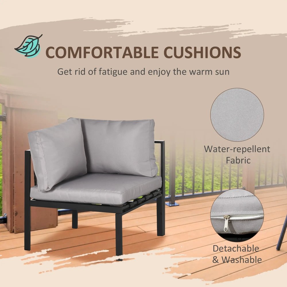 Outsunny 5 Seater Garden Corner Sofa Set, 4 Pieces Metal Garden Furniture Set with Loveseats, Glass Top Coffee Table, Breathable Mesh Pocket, Outdoor Conversation Furniture with Cushions 6
