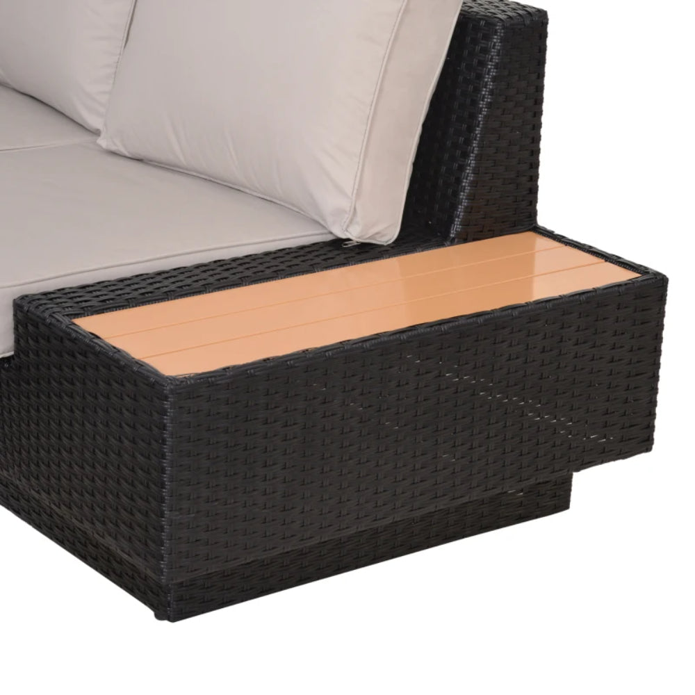 Outsunny 5-Seater Rattan Garden Furniture Outdoor Sectional Corner Sofa with Armrest and Cushions, Black