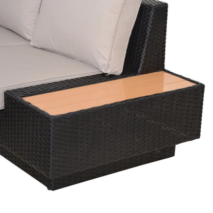 Outsunny 5-Seater Rattan Garden Furniture Outdoor Sectional Corner Sofa with Armrest and Cushions, Black