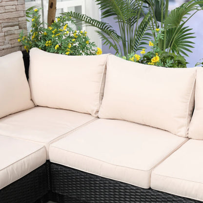 Outsunny 5-Seater Rattan Garden Furniture Outdoor Sectional Corner Sofa with Armrest and Cushions, Black