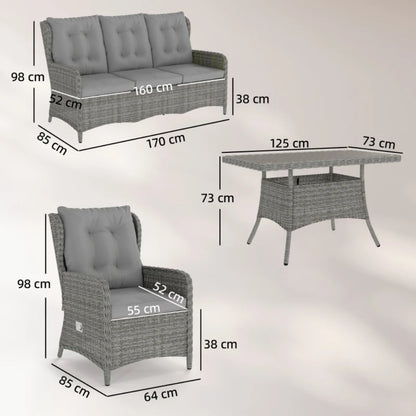 Outsunny 5 Seater Rattan Garden Furniture Set with Sofa, Reclining Chairs, Table, Patio Rattan Furniture Sofa Sets, Grey