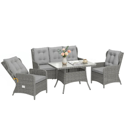 Outsunny 5 Seater Rattan Garden Furniture Set with Sofa, Reclining Chairs, Table, Patio Rattan Furniture Sofa Sets, Grey