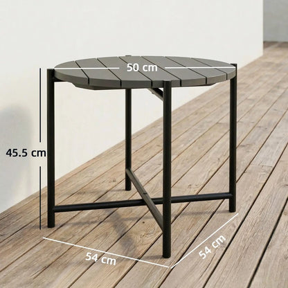 Outsunny 54 cm Round Outdoor Side Table, Industrial Small Garden Table with Slatted Wood Top and Metal Frame, Dark Grey 2