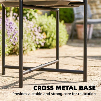 Outsunny 54 cm Round Outdoor Side Table, Industrial Small Garden Table with Slatted Wood Top and Metal Frame, Dark Grey 6