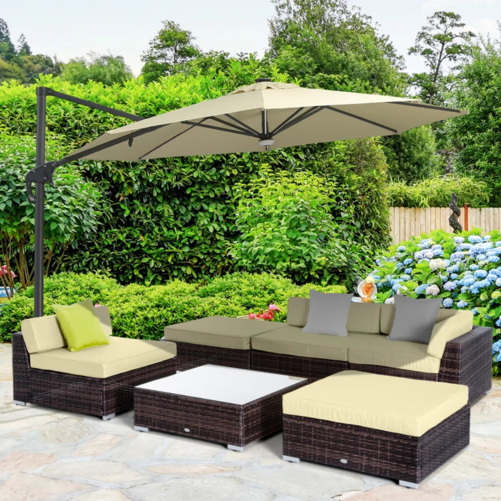Outsunny 6 PC Rattan Sofa Coffee Table Set, Sectional Wicker Weave Furniture for Garden Outdoor Conservatory with Pillow Cushion, Brown
