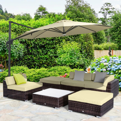 Outsunny 6 PC Rattan Sofa Coffee Table Set, Sectional Wicker Weave Furniture for Garden Outdoor Conservatory with Pillow Cushion, Brown