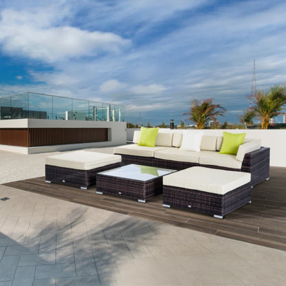 Outsunny 6 PC Rattan Sofa Coffee Table Set, Sectional Wicker Weave Furniture for Garden Outdoor Conservatory with Pillow Cushion, Brown