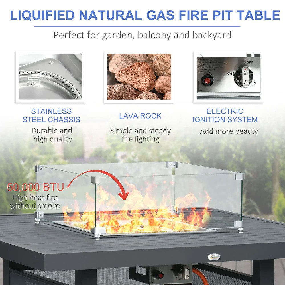 Outsunny 6-Piece Aluminium Garden Furniture Set with Fire Pit Table, Outdoor Dining Sofa Set with Cushions, Loveseats and Footstools, Sectional Corner Conservatory Furniture for Patio, Grey 3