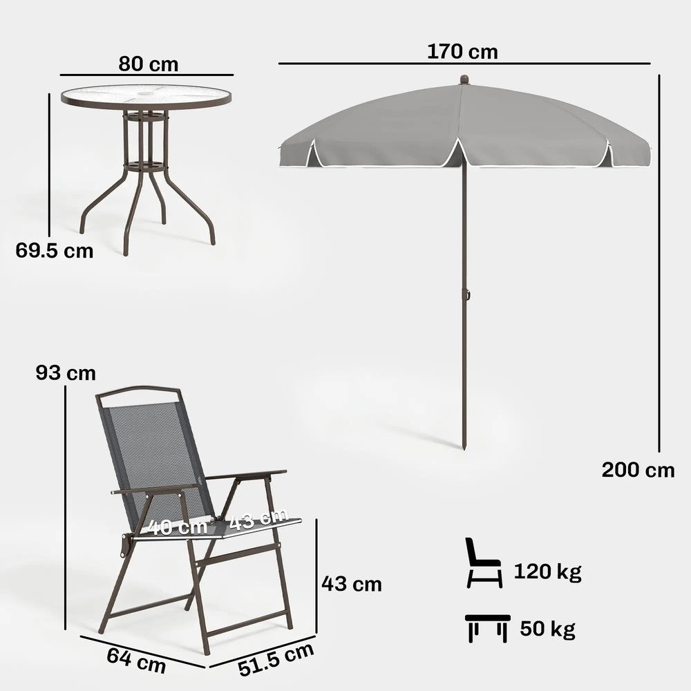 Outsunny 6 Piece Garden Dining Set with Umbrella, Patio Sets with Parasol, 4 Folding Dining Chairs, Dark Grey 2