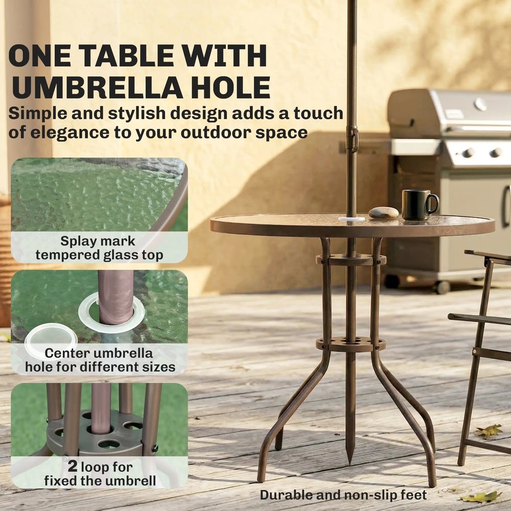 Outsunny 6 Piece Garden Dining Set with Umbrella, Patio Sets with Parasol, 4 Folding Dining Chairs, Dark Grey 3