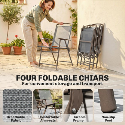 Outsunny 6 Piece Garden Dining Set with Umbrella, Patio Sets with Parasol, 4 Folding Dining Chairs, Dark Grey 4
