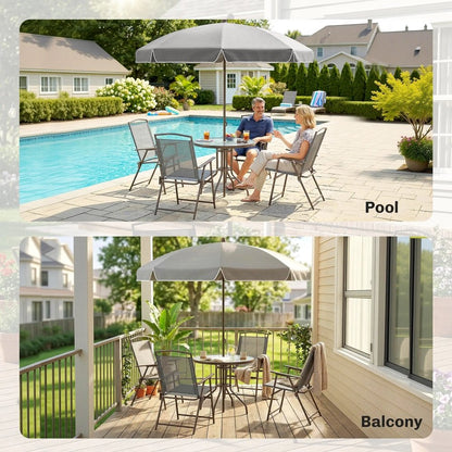 Outsunny 6 Piece Garden Dining Set with Umbrella, Patio Sets with Parasol, 4 Folding Dining Chairs, Dark Grey 7