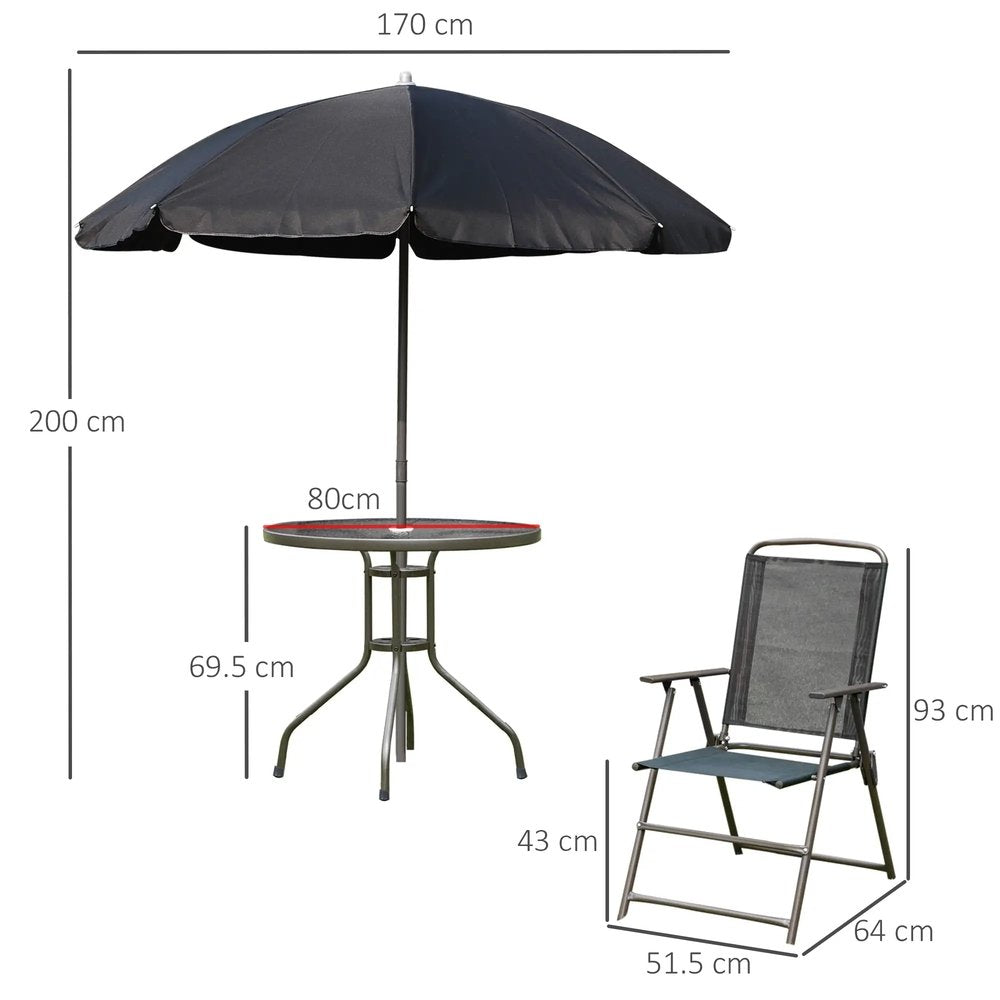 Outsunny 6 Piece Garden Dining Set with Umbrella, Patio Sets with Parasol with 4 Folding Dining Chairs, Black 2