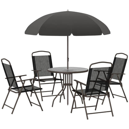 Outsunny 6 Piece Garden Dining Set with Umbrella, Patio Sets with Parasol with 4 Folding Dining Chairs, Black 
