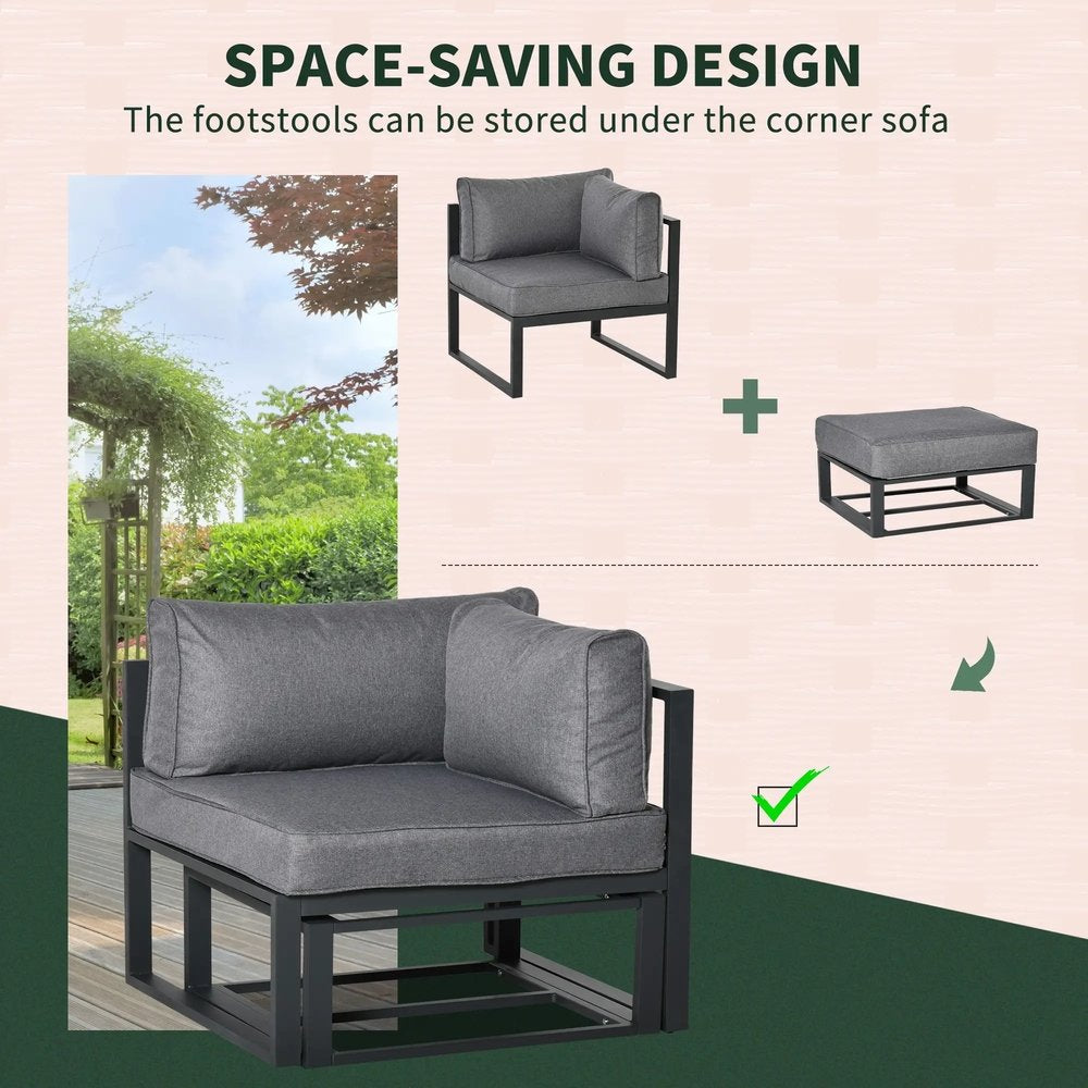 Outsunny 6 Piece Outdoor Couch, Sectional Sofa Set with Aluminum Patio Conversation Furniture, Grey 4