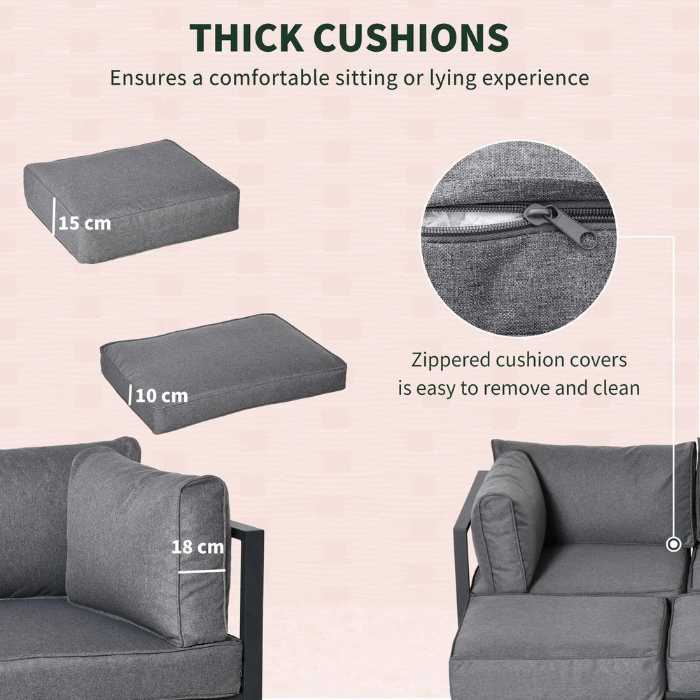 Outsunny 6 Piece Outdoor Couch, Sectional Sofa Set with Aluminum Patio Conversation Furniture, Grey 5