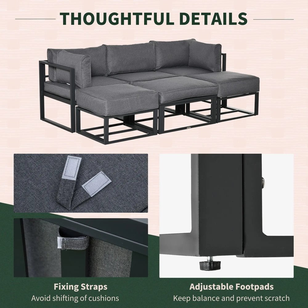 Outsunny 6 Piece Outdoor Couch, Sectional Sofa Set with Aluminum Patio Conversation Furniture, Grey 7