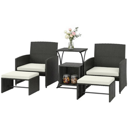 Outsunny 6 Piece Rattan Garden Furniture, Space-Saving Patio Furniture Set with Nesting Tables, Chairs, Stools, Cushions