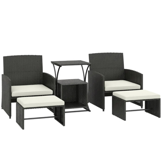 Outsunny 6 Piece Rattan Garden Furniture, Space-Saving Patio Furniture Set with Nesting Tables, Chairs, Stools, Cushions
