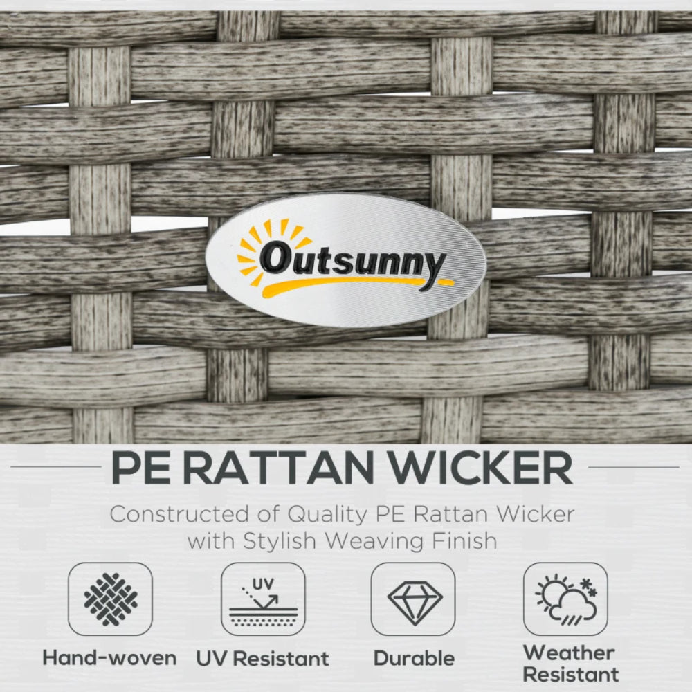 Outsunny 6-Piece Wicker Rattan Garden Set, Aluminium Patio Wicker Dining Sets with Glass Top Table & Soft Cushion, Light Grey