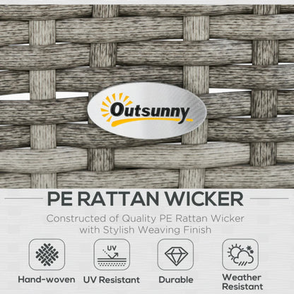 Outsunny 6-Piece Wicker Rattan Garden Set, Aluminium Patio Wicker Dining Sets with Glass Top Table & Soft Cushion, Light Grey