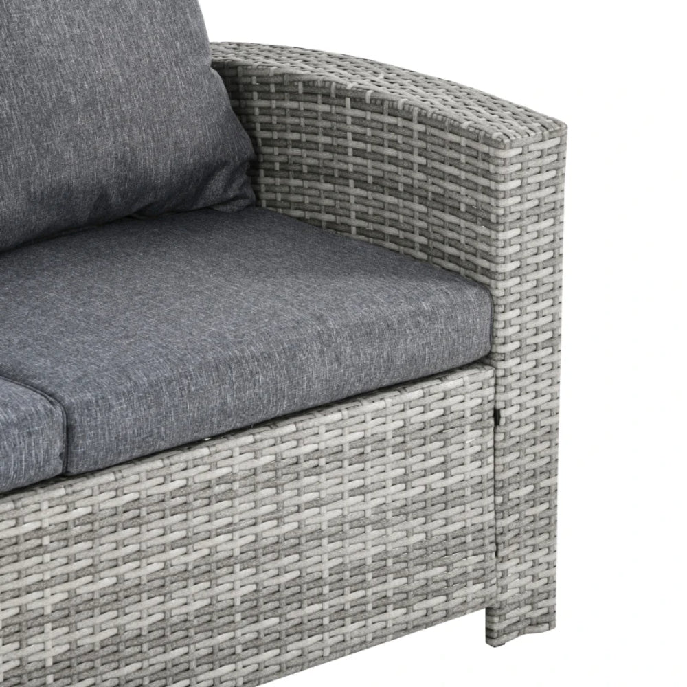 Outsunny 6-Piece Wicker Rattan Garden Set, Aluminium Patio Wicker Dining Sets with Glass Top Table & Soft Cushion, Light Grey