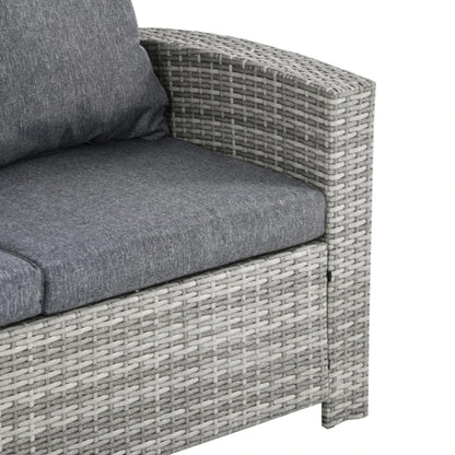 Outsunny 6-Piece Wicker Rattan Garden Set, Aluminium Patio Wicker Dining Sets with Glass Top Table & Soft Cushion, Light Grey