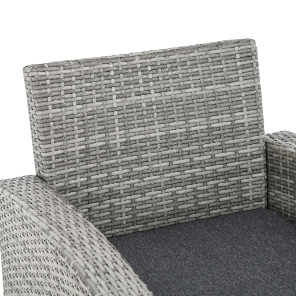 Outsunny 6-Piece Wicker Rattan Garden Set, Aluminium Patio Wicker Dining Sets with Glass Top Table & Soft Cushion, Light Grey