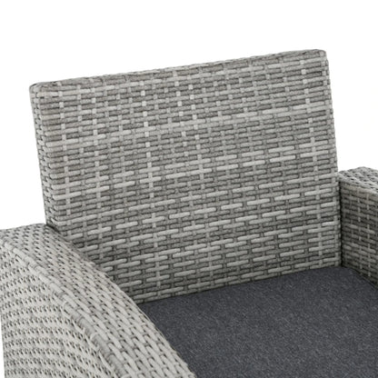 Outsunny 6-Piece Wicker Rattan Garden Set, Aluminium Patio Wicker Dining Sets with Glass Top Table & Soft Cushion, Light Grey