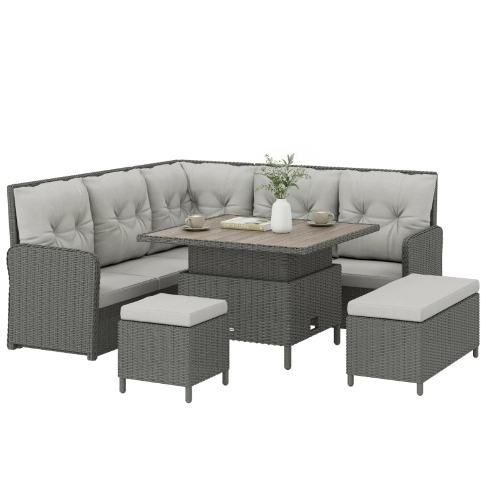 Outsunny 6 Pieces Outdoor PE Rattan Garden Furniture, Patio Wicker Sectional Conversation Corner Sofa