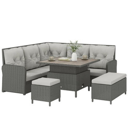 Outsunny 6 Pieces Outdoor PE Rattan Garden Furniture, Patio Wicker Sectional Conversation Corner Sofa