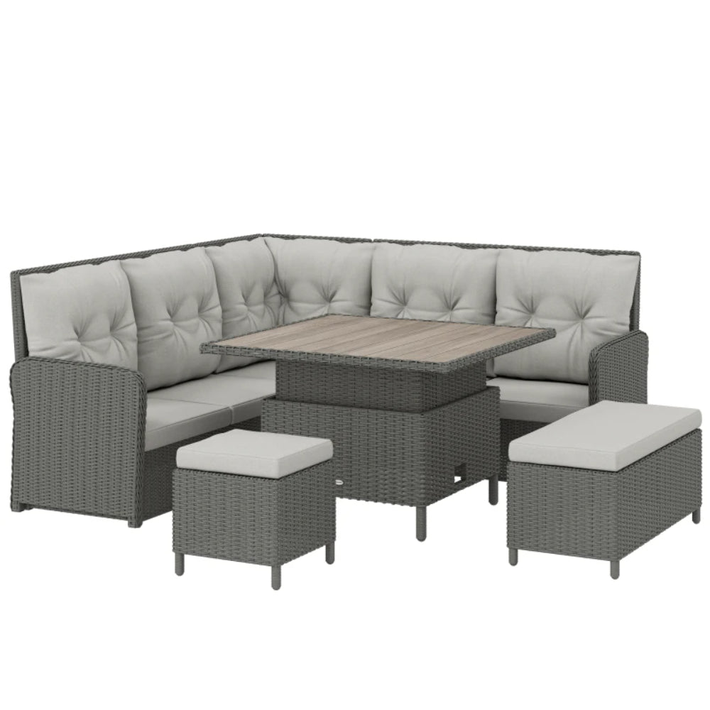 Outsunny 6 Pieces Outdoor PE Rattan Garden Furniture, Patio Wicker Sectional Conversation Corner Sofa