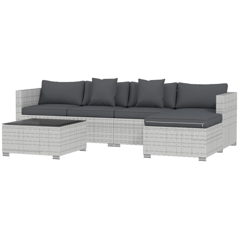 Outsunny 6 Pieces Rattan Corner Sofa Set - Mixed Grey