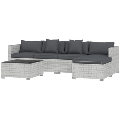 Outsunny 6 Pieces Rattan Corner Sofa Set - Mixed Grey