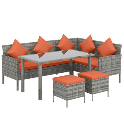Outsunny 6-Seater Rattan Dining Set Sofa Table Footstool Outdoor w/ Cushion Garden Furniture