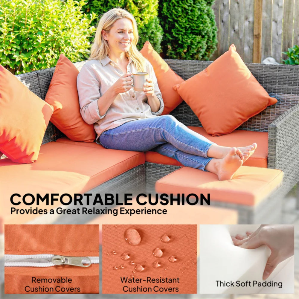 Outsunny 6-Seater Rattan Dining Set Sofa Table Footstool Outdoor w/ Cushion Garden Furniture