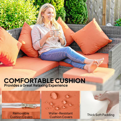 Outsunny 6-Seater Rattan Dining Set Sofa Table Footstool Outdoor w/ Cushion Garden Furniture