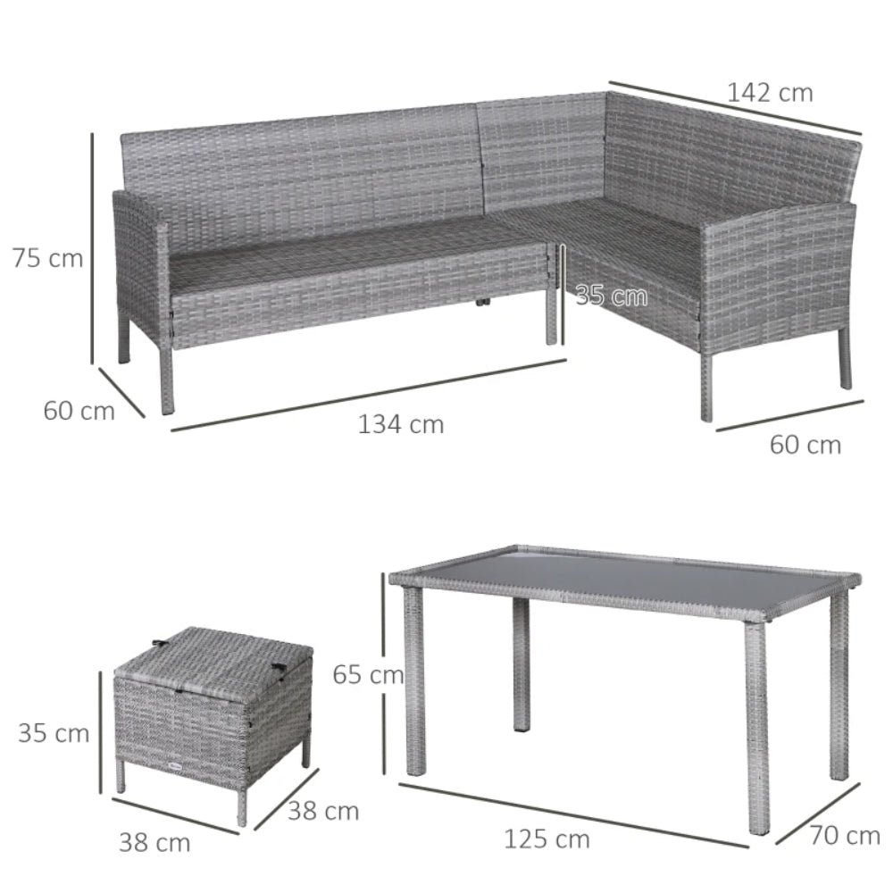 Outsunny 6-Seater Rattan Dining Set Sofa Table Footstool Outdoor w/ Cushion Garden Furniture
