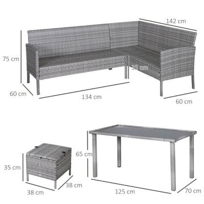 Outsunny 6-Seater Rattan Dining Set Sofa Table Footstool Outdoor w/ Cushion Garden Furniture