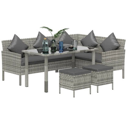 Outsunny 6-Seater Rattan Dining Set Sofa Table Footstool Outdoor w/ Cushion Garden Furniture