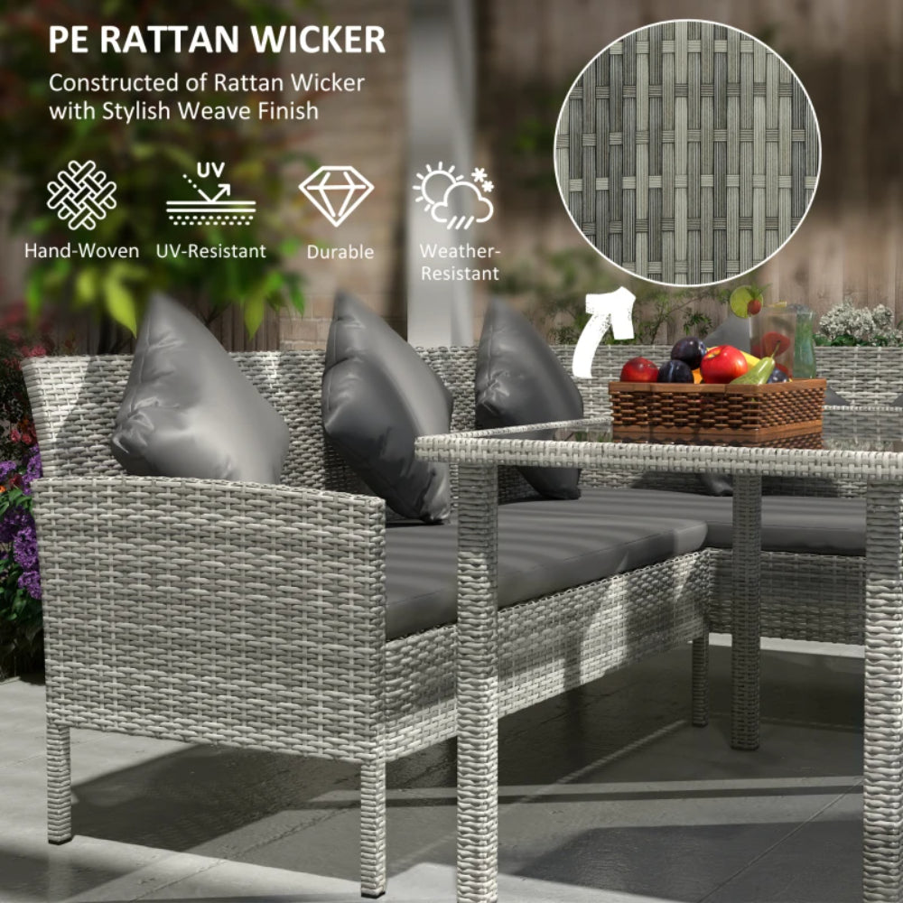 Outsunny 6-Seater Rattan Dining Set Sofa Table Footstool Outdoor w/ Cushion Garden Furniture