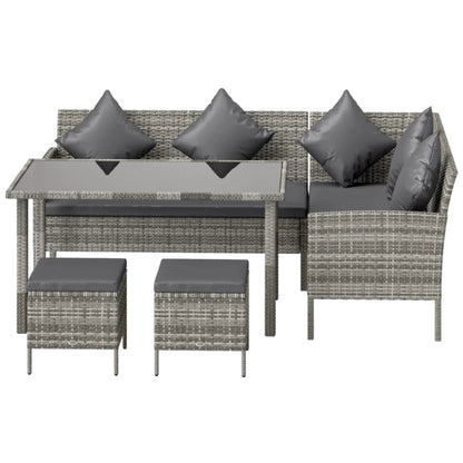Outsunny 6-Seater Rattan Dining Set Sofa Table Footstool Outdoor w/ Cushion Garden Furniture