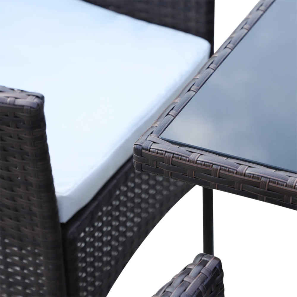 Outsunny 6 Seater Rattan Dining Set with Cushions, Rattan Garden Furniture Set with 6 Armchairs, Rectangular Glass Top Table, Outdoor Dining Table and Chairs