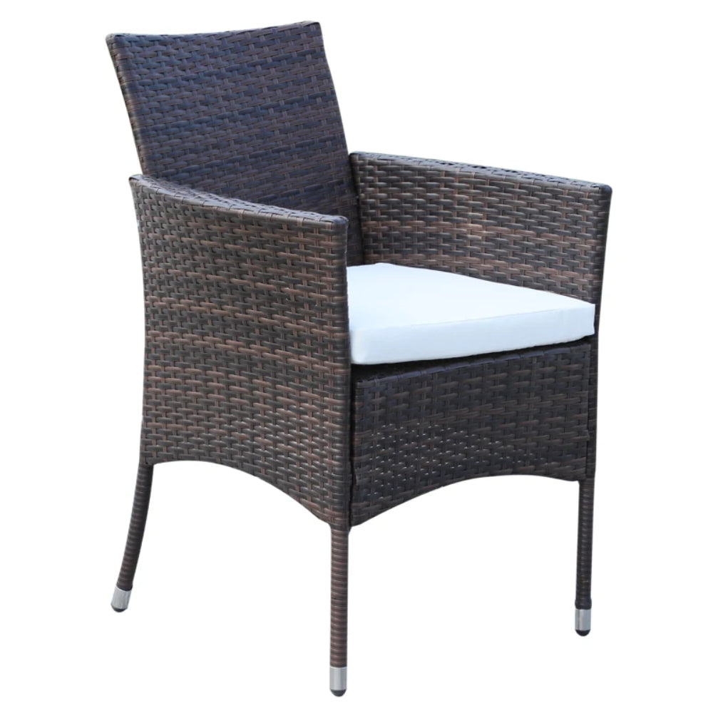 Outsunny 6 Seater Rattan Dining Set with Cushions, Rattan Garden Furniture Set with 6 Armchairs, Rectangular Glass Top Table, Outdoor Dining Table and Chairs