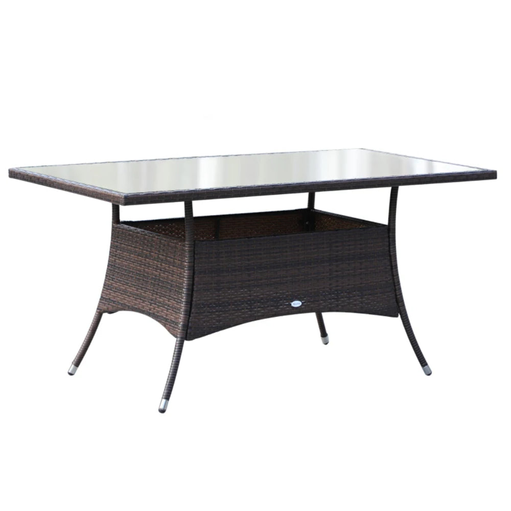 Outsunny 6 Seater Rattan Dining Set with Cushions, Rattan Garden Furniture Set with 6 Armchairs, Rectangular Glass Top Table, Outdoor Dining Table and Chairs