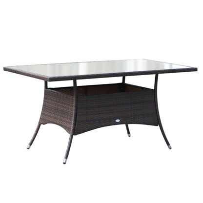 Outsunny 6 Seater Rattan Dining Set with Cushions, Rattan Garden Furniture Set with 6 Armchairs, Rectangular Glass Top Table, Outdoor Dining Table and Chairs