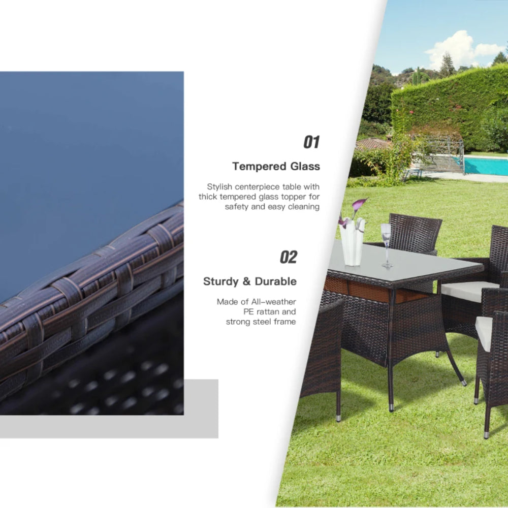 Outsunny 6 Seater Rattan Dining Set with Cushions, Rattan Garden Furniture Set with 6 Armchairs, Rectangular Glass Top Table, Outdoor Dining Table and Chairs