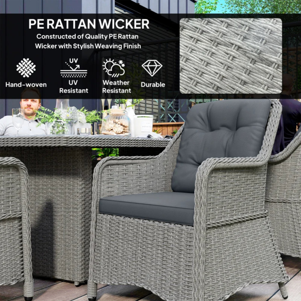 Outsunny 6 Seater Rattan Garden Dining Set with Cushions, Aluminium Outdoor Patio Furniture Set for Garden Gatherings & Outdoor Dining, Mixed Grey