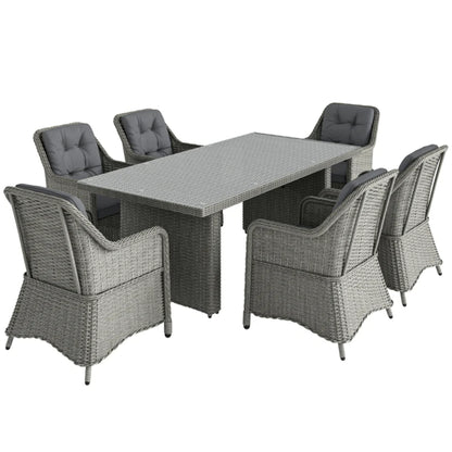 Outsunny 6 Seater Rattan Garden Dining Set with Cushions, Aluminium Outdoor Patio Furniture Set for Garden Gatherings & Outdoor Dining, Mixed Grey