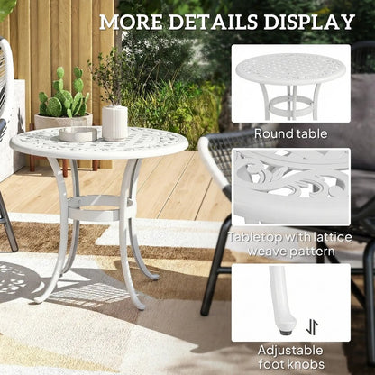 Outsunny 60 cm Round Garden Table, Cast Aluminium Outdoor Patio Table, White 5